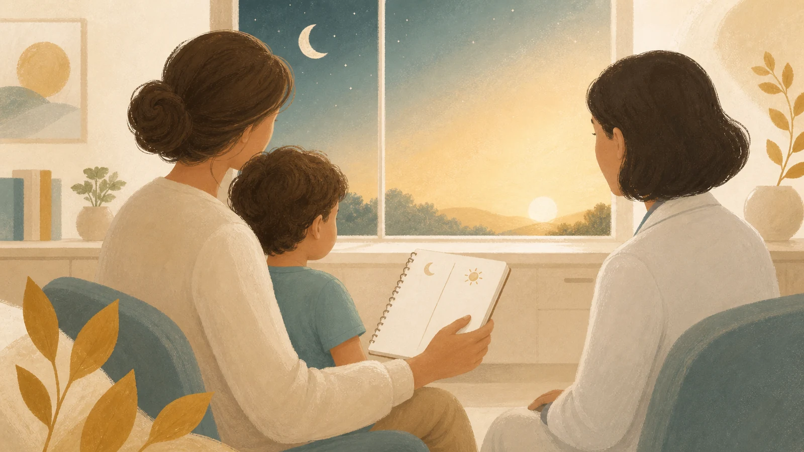 Família conversa com profissional sobre o diário do sono infantil