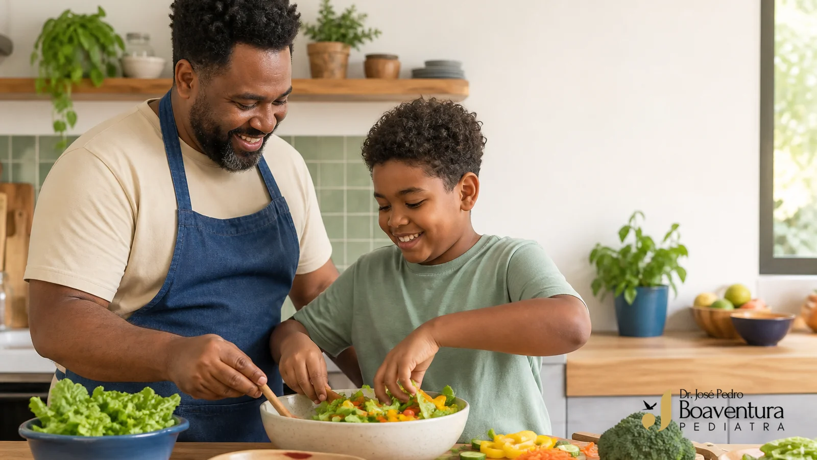 Família brasileira de diferentes tipos corporais prepara uma refeição colorida em cozinha iluminada e acolhedora